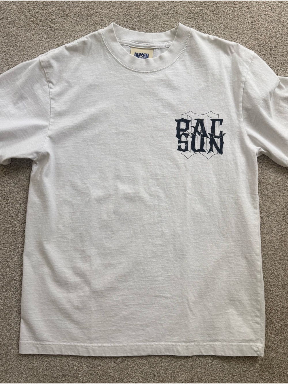 PacSun White Short-Sleeve Graphic Tee with Navy Crest